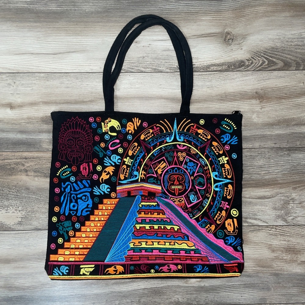 CHICHEN ITZA MEXICO Purse‎ Shoulder Hand Bag Yucatan Mayan Multi Colorful Bright
